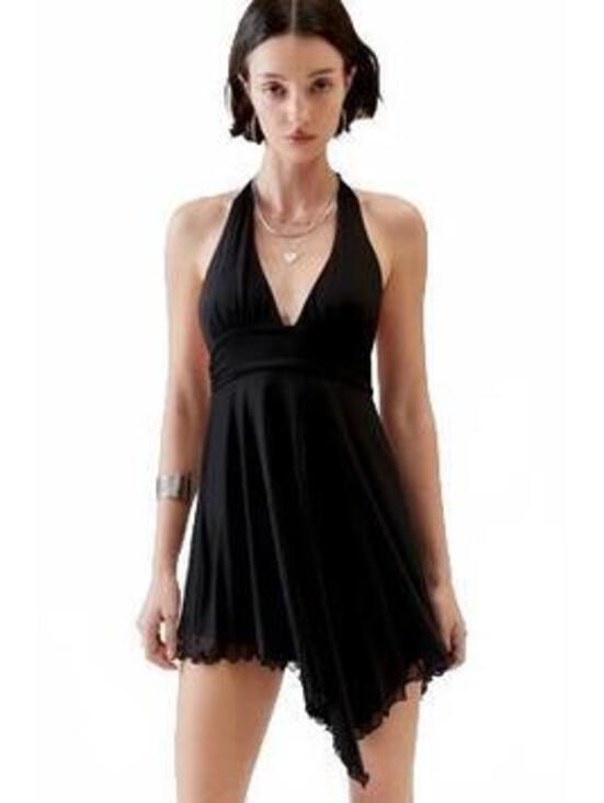 Urban Outfitters Dresses & Skirts - Urban Outfitters Black Mesh Asymmetrical Halter Cami Mini Dress Y2K Size M